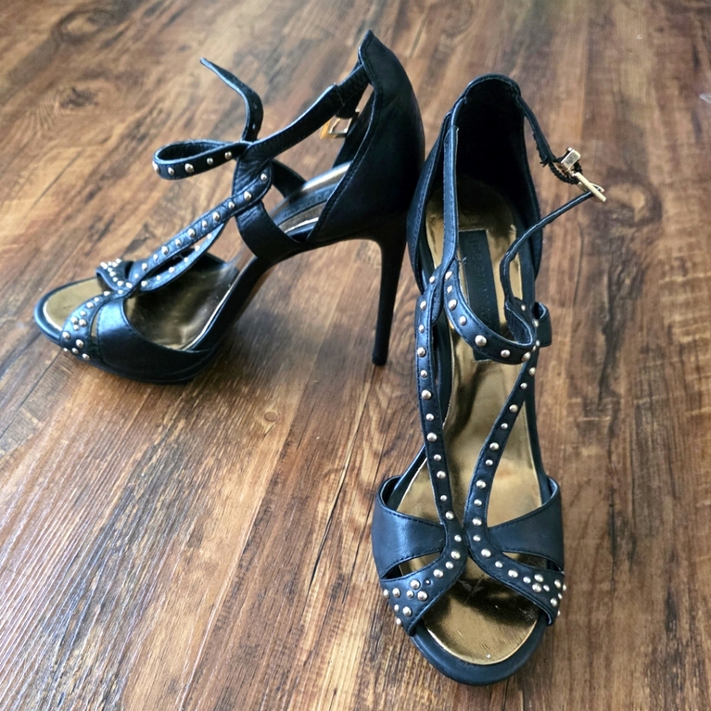 BCCGMaxazria Black Studded Women's Srtappy Sandal High Heels Size 6